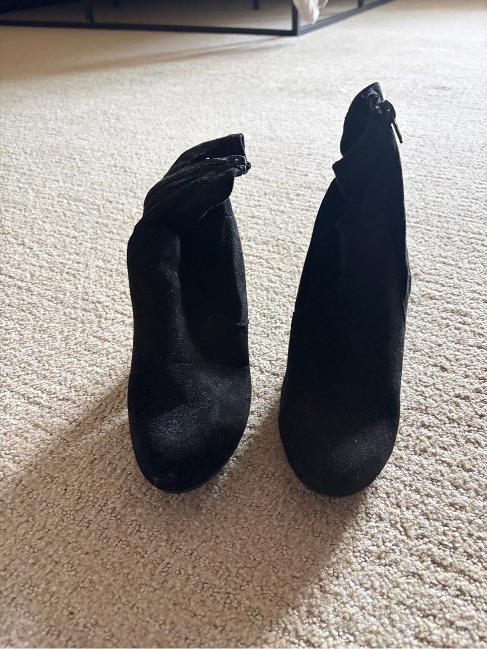 Women's Black Suede Ankle Boots - Stylish Zip Closure